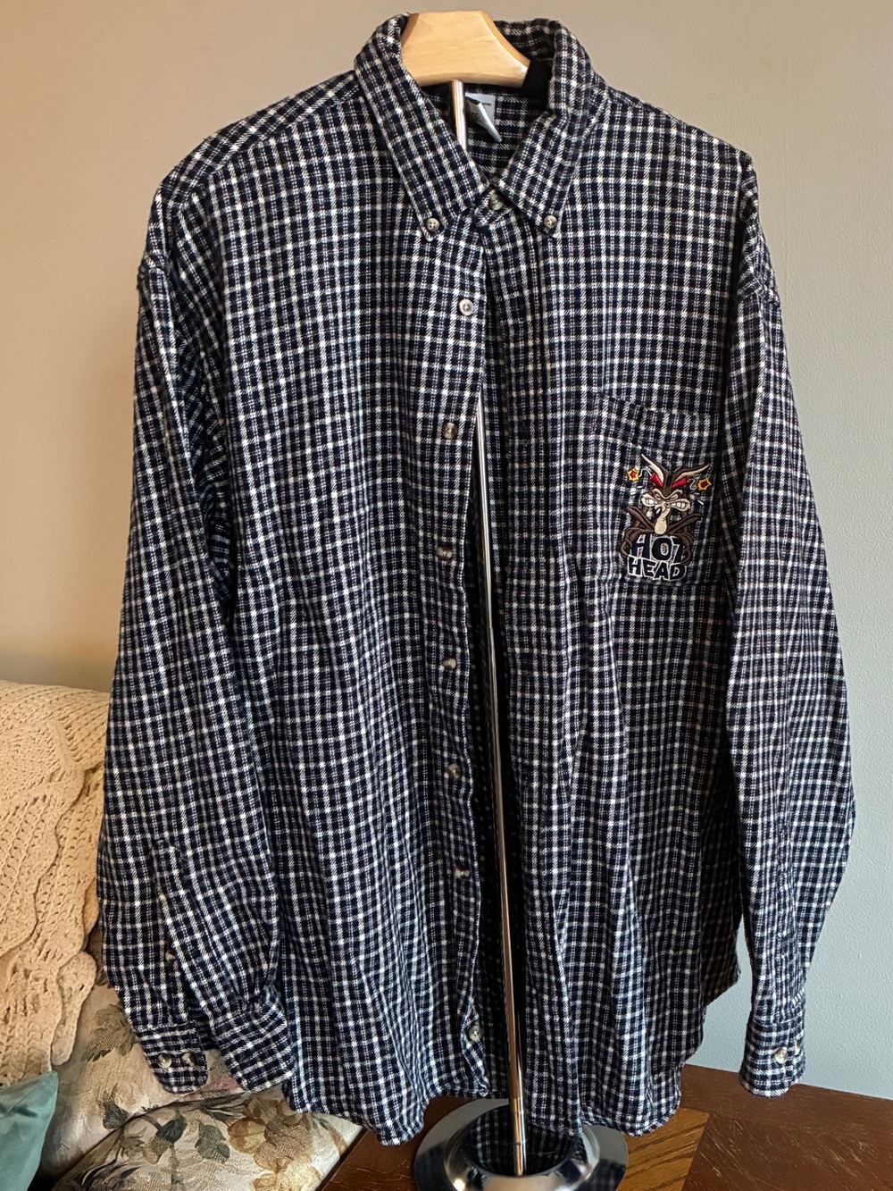 Men's Black and White Plaid Button-Down Roadrunner Shirt